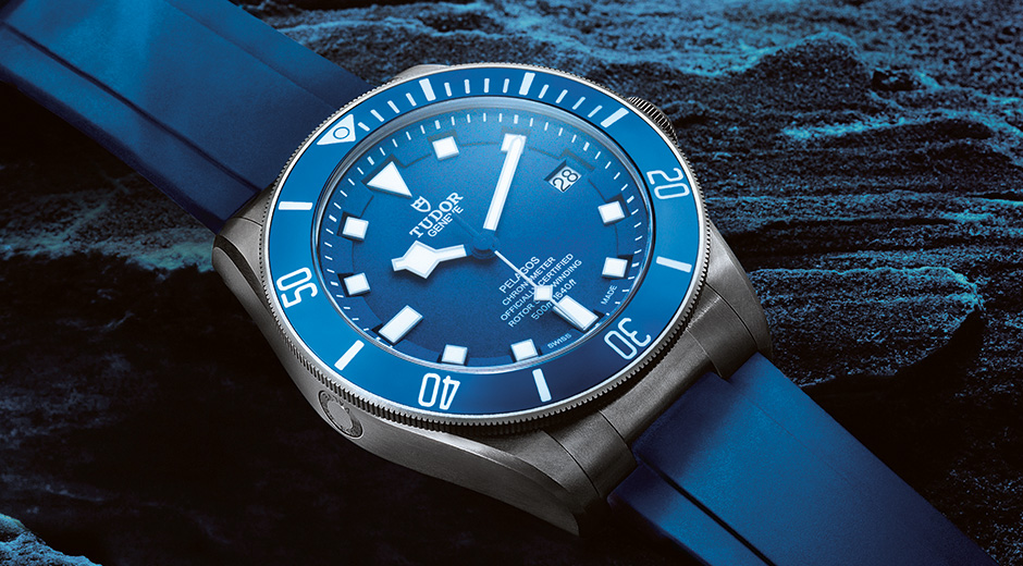 Bold, beautiful and blue, the new Tudor Pelagos is a true masterpiece and an essential for any diver. Notice the subtle helium escape valve at 9 o'clock.