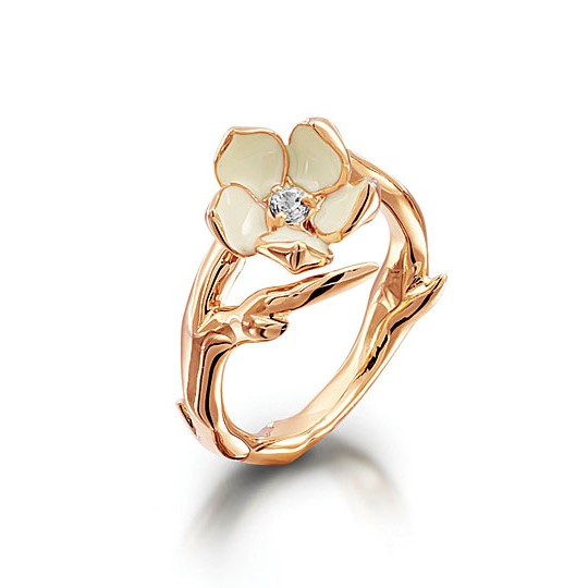 The Shaun Leane Rose Gold Cherry Blossom Diamond Ring. The shiny, smooth white and crimson flowers of the Japanese Cherry Blossom grew out of seeds sprinkled by a goddess from Mount Fuji. Now that elegance and grace can be worn on her beautiful hand. WAS £315 NOW £158