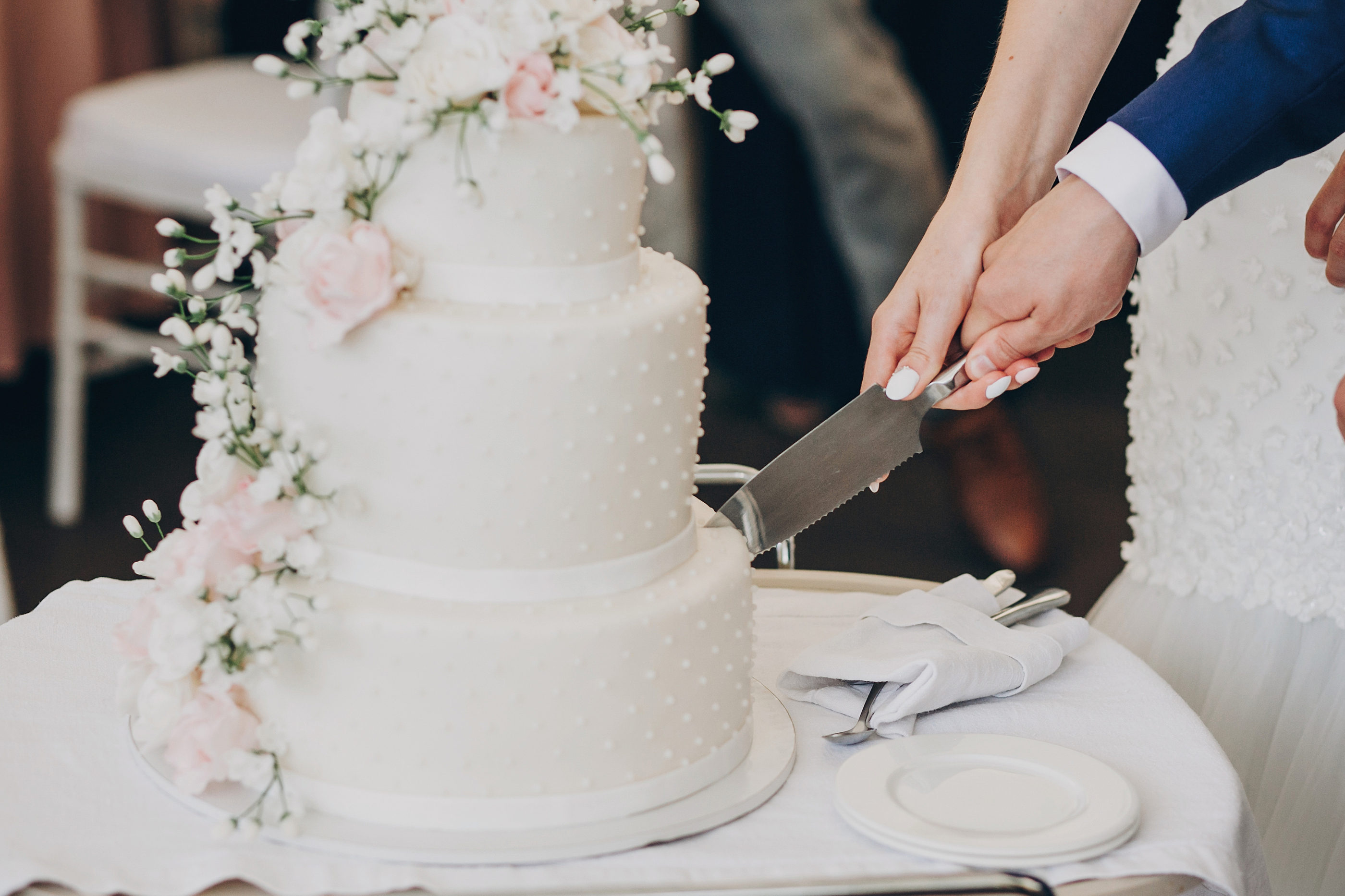 Bride And Groom cutting wedding cake