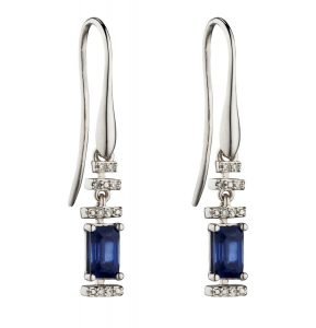 9ct white gold, sapphire and diamond drop earrings