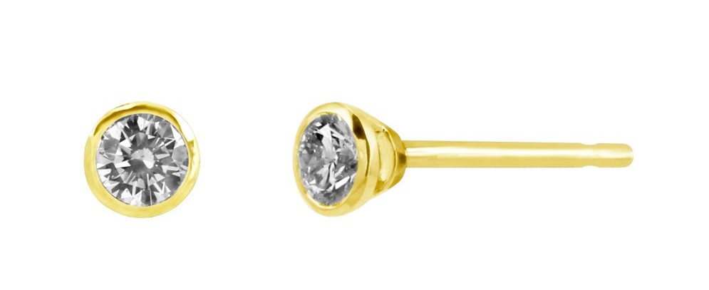18ct yellow gold bezel-set diamond stud earrings