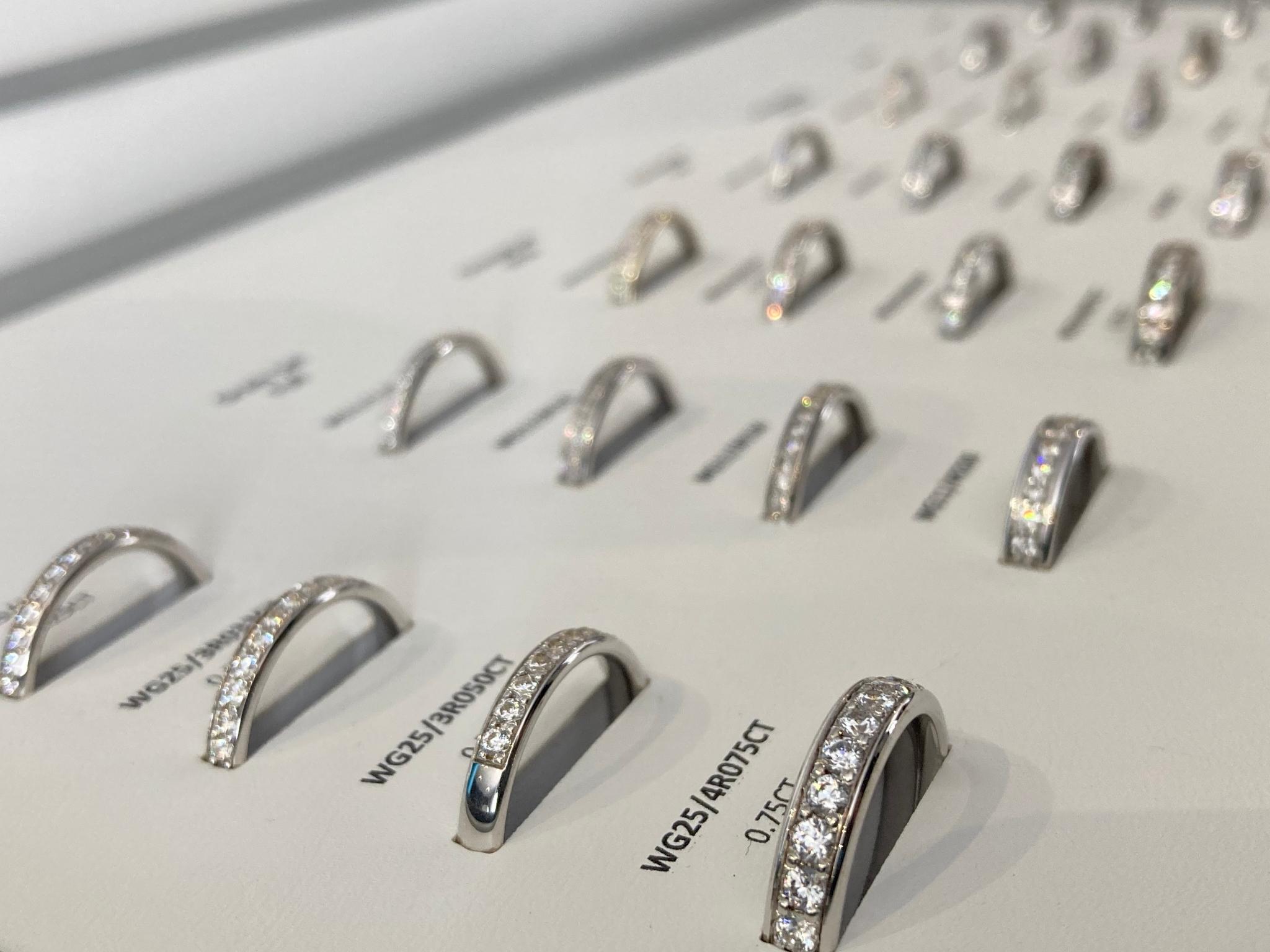 A close up selection of ladies diamond wedding rings