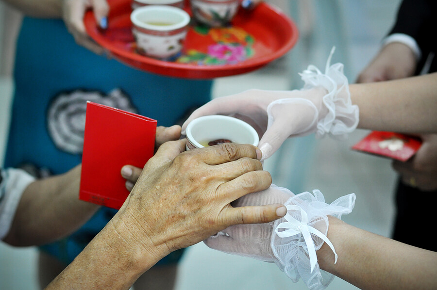 Chinese wedding tea ceremony serving to elders.