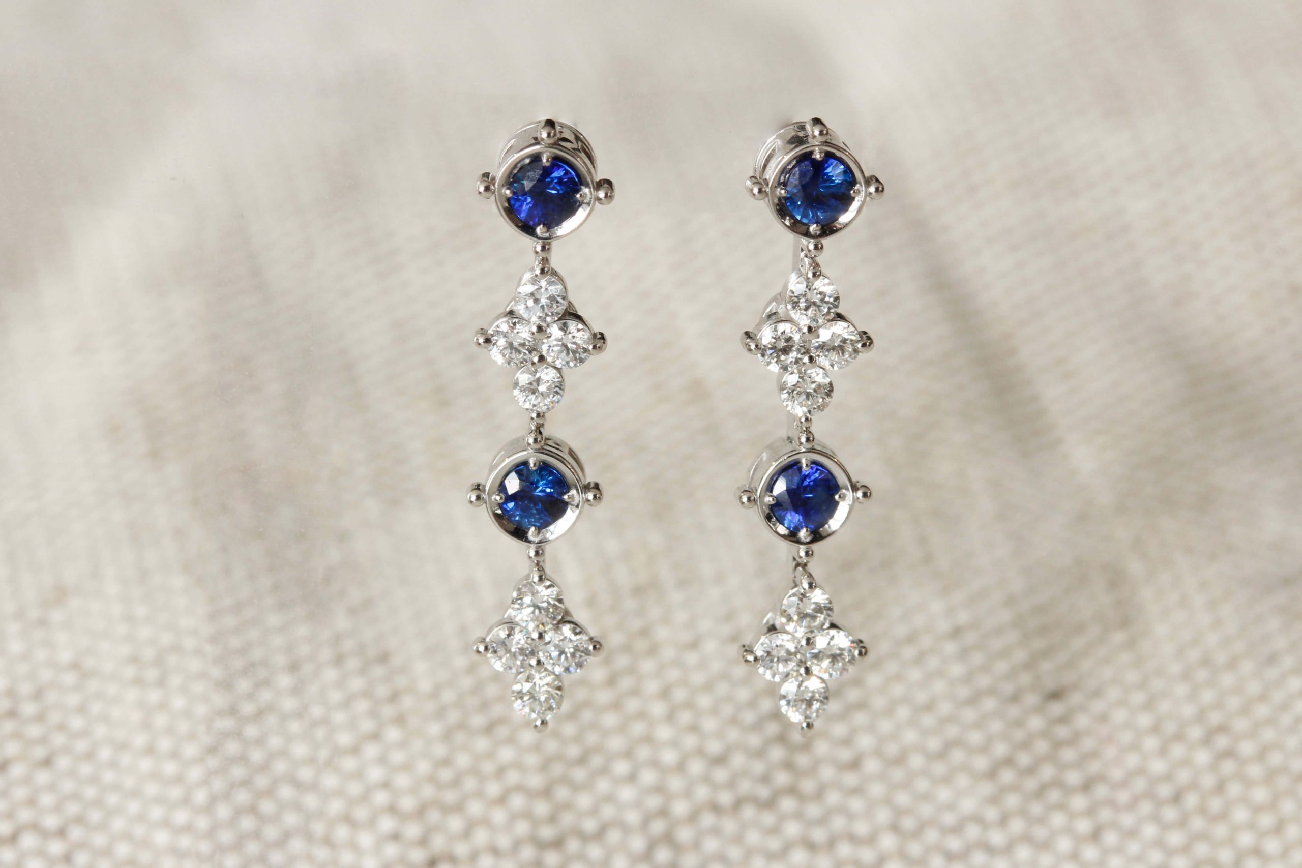 Sapphire and diamond drop earrings from Robert Gatward Jewellers