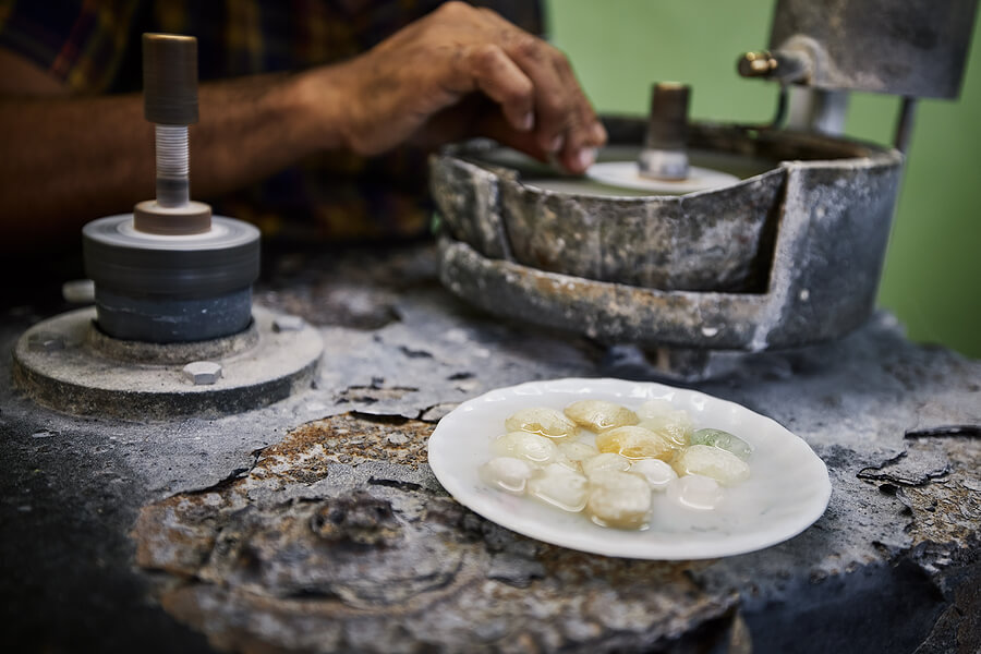 Jeweler is processing Moonstone, which is mined from mine in Sri Lanka.